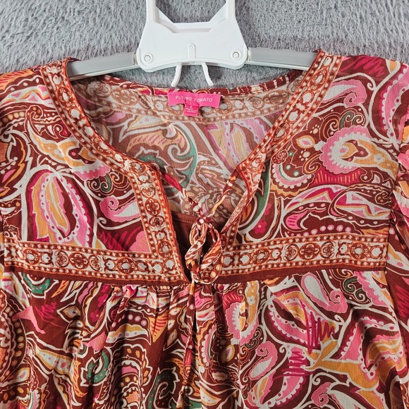 NWOT Flying Tomato Top Blouse Women Large Paisley Print w Inner Tank Maroon Tone - Picture 3 of 12